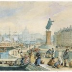 Johan Tobias Sergels staty över Gustaf III på Skeppsbron, Stockholm. Målning av Fritz von Dardel 1860