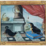 NMGrh 1314, Philip Thelott d.y., Två hundar och två papegojor på en altan, Sign. 1724, Gouache på papper