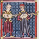 En guitarra latina (vänster) och en guitarra morisca (höger), Spanien, 1200-talet.